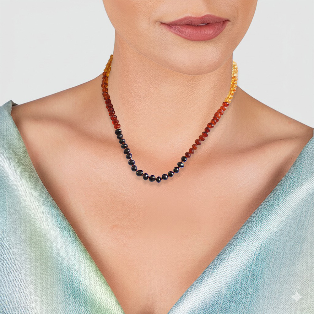 Gökkuşağı Renkli Doğal Damla Kehribar Taşlı Kadın Kolye - 3