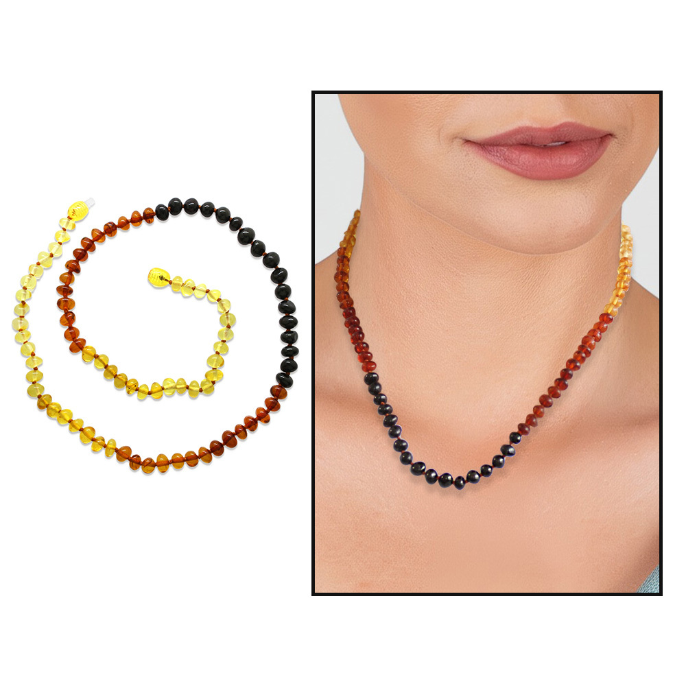 Gökkuşağı Renkli Doğal Damla Kehribar Taşlı Kadın Kolye - 1