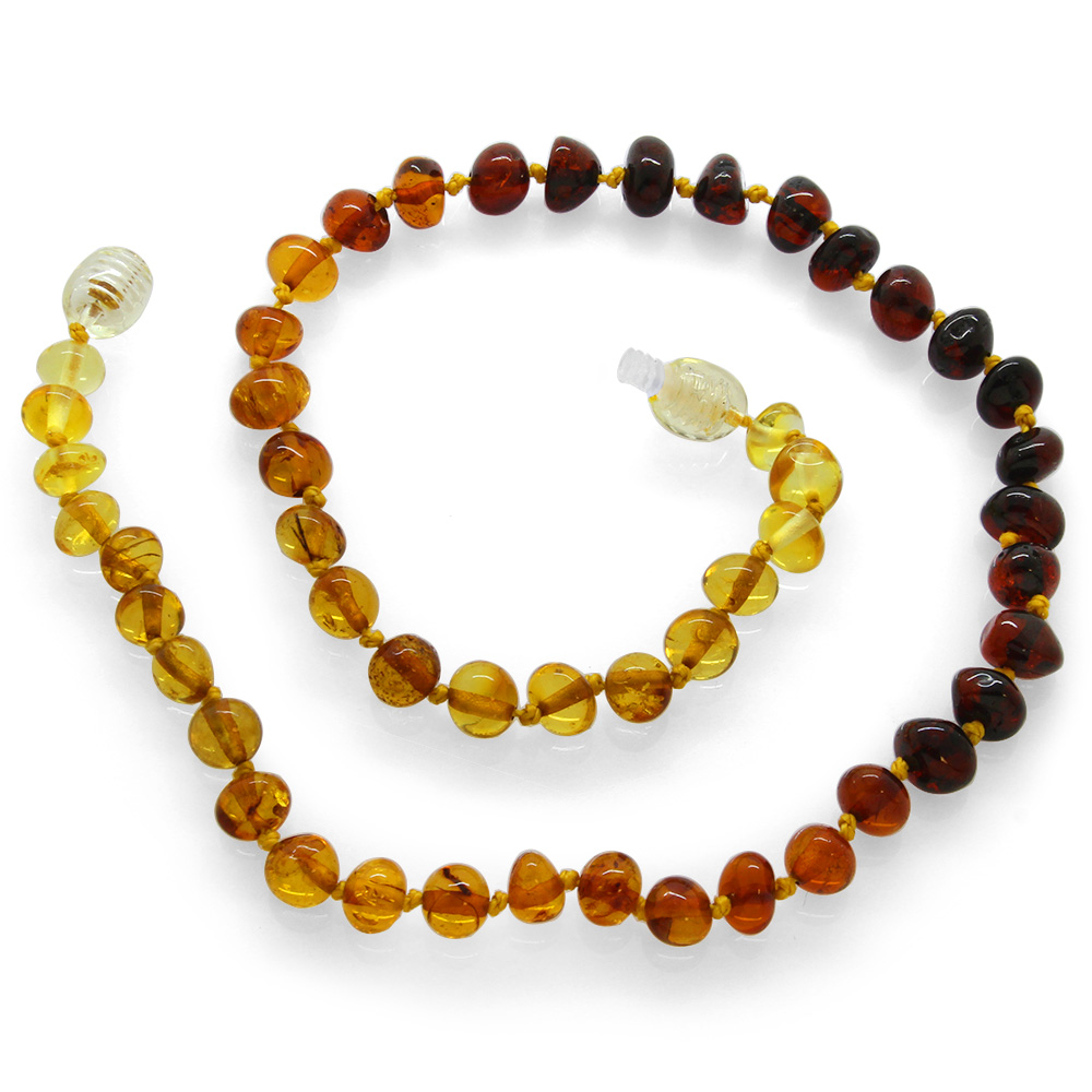 Gökkuşağı Renkli Doğal Damla Kehribar Taşlı Bebek Diş Kolye Bileklik Seti - 2