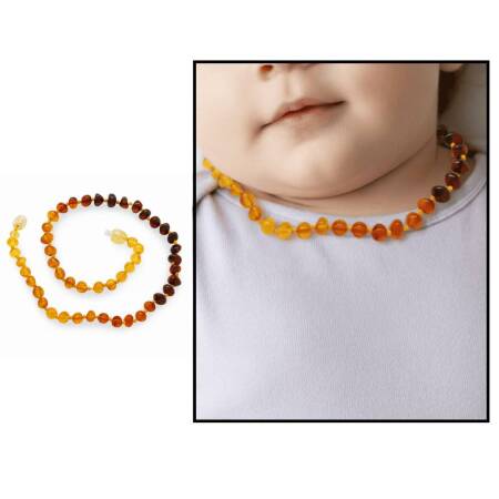 Gökkuşağı Renkli Doğal Damla Kehribar Taşlı Bebek Diş Kolyesi - Tesbihane