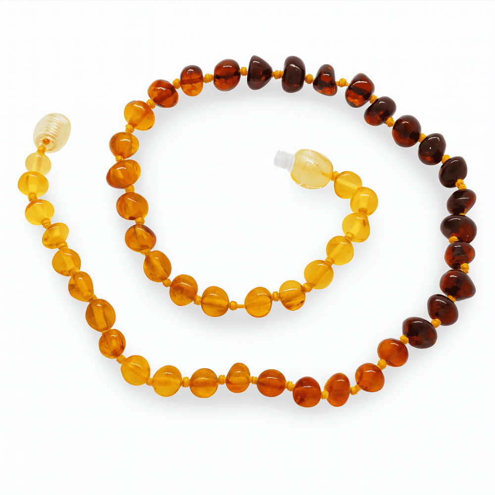 Gökkuşağı Renkli Doğal Damla Kehribar Taşlı Bebek Diş Kolyesi - 3