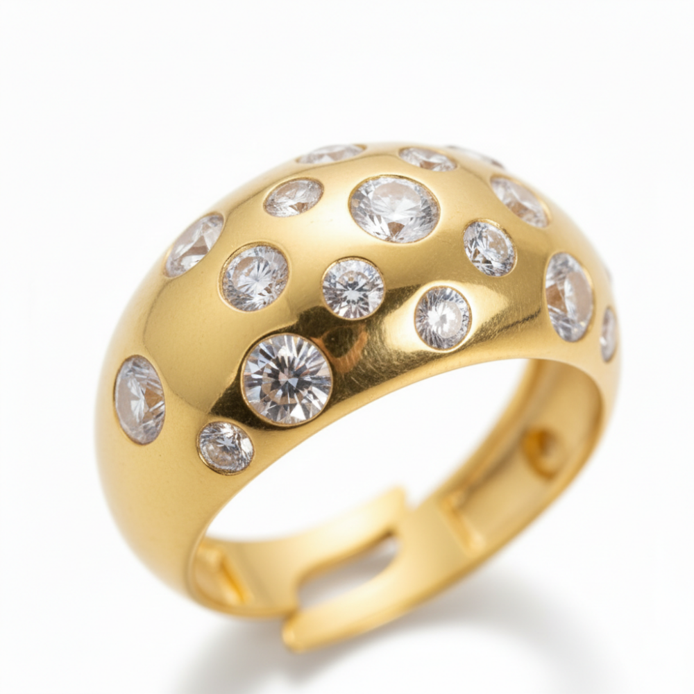 Gökyüzü Gezegenler Tasarım Altın Renk Ayarlanabilir Ölçü 925 Ayar Gümüş Kadın Yüzük - 4