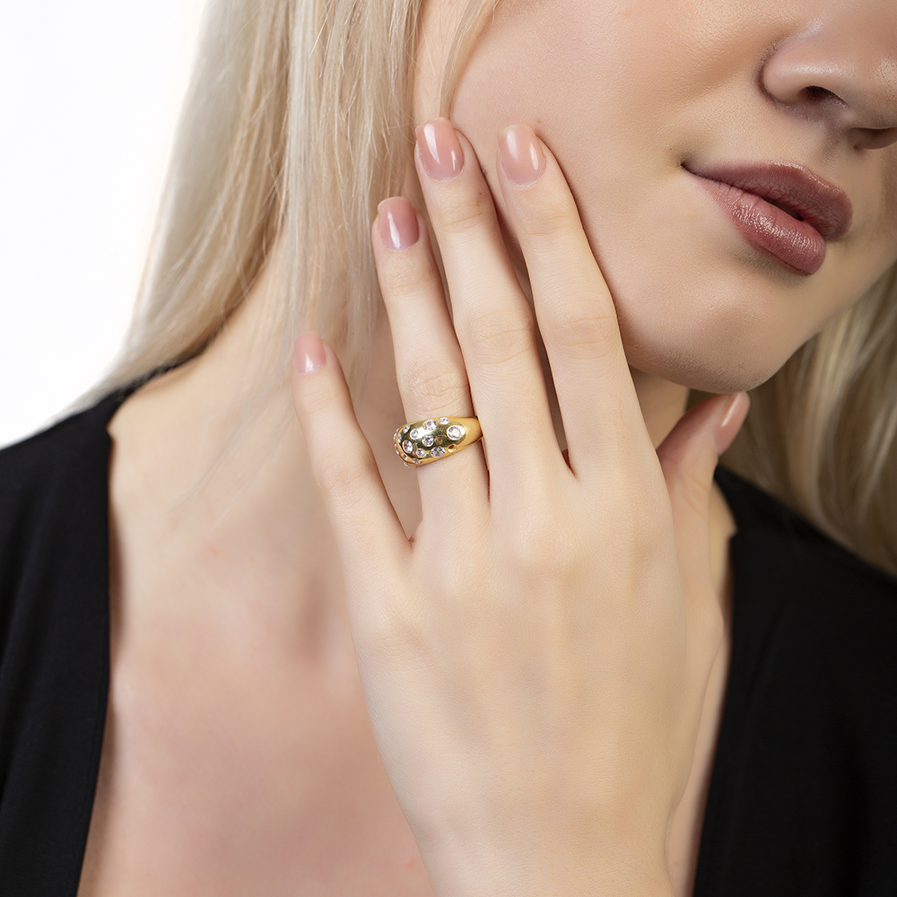 Gökyüzü Gezegenler Tasarım Altın Renk Ayarlanabilir Ölçü 925 Ayar Gümüş Kadın Yüzük - 1