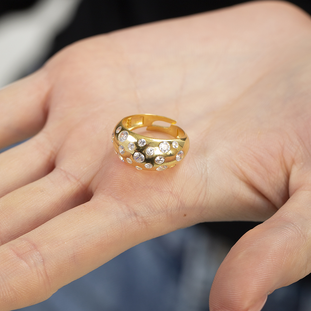 Gökyüzü Gezegenler Tasarım Altın Renk Ayarlanabilir Ölçü 925 Ayar Gümüş Kadın Yüzük - 2