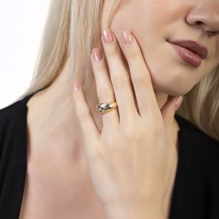 Gökyüzü Gezegenler Tasarım Altın Renk Ayarlanabilir Ölçü 925 Ayar Gümüş Kadın Yüzük - Tesbihane