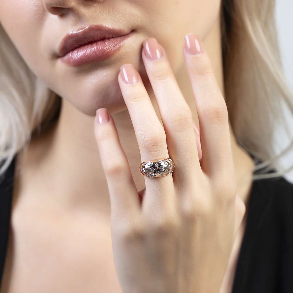 Gökyüzü Gezegenler Tasarım Rose Renk Ayarlanabilir Ölçü 925 Ayar Gümüş Kadın Yüzük - 1