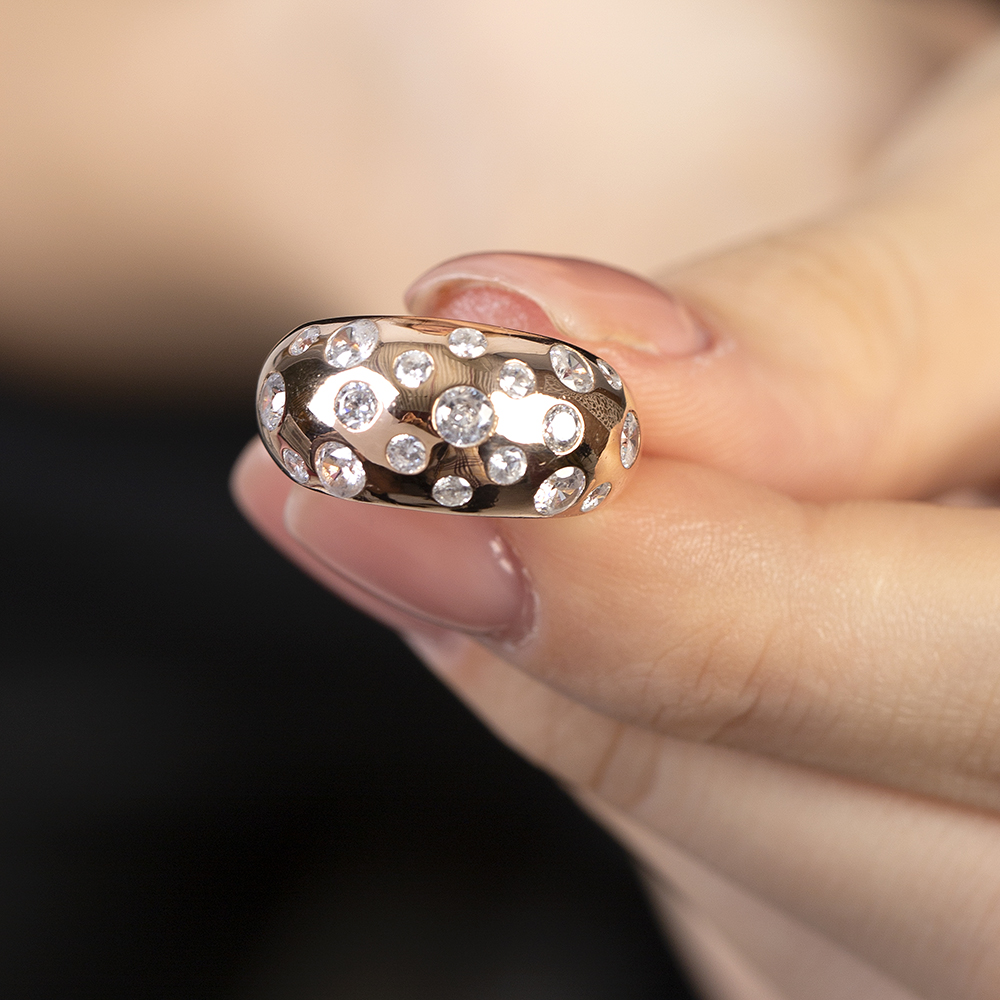 Gökyüzü Gezegenler Tasarım Rose Renk Ayarlanabilir Ölçü 925 Ayar Gümüş Kadın Yüzük - 2