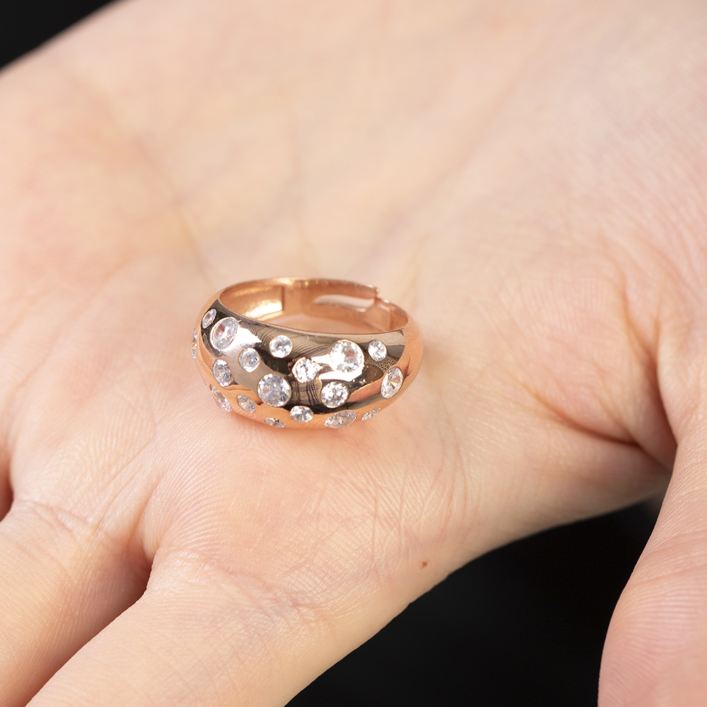 Gökyüzü Gezegenler Tasarım Rose Renk Ayarlanabilir Ölçü 925 Ayar Gümüş Kadın Yüzük - 5