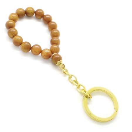 Gold Naturel Wood-Gold Çelik Kombinli Tesbih Anahtarlık - Tesbihane