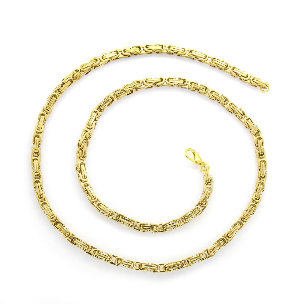 Altın Renk 917L Çelik Erkek Kral Zincir Kolye - 4