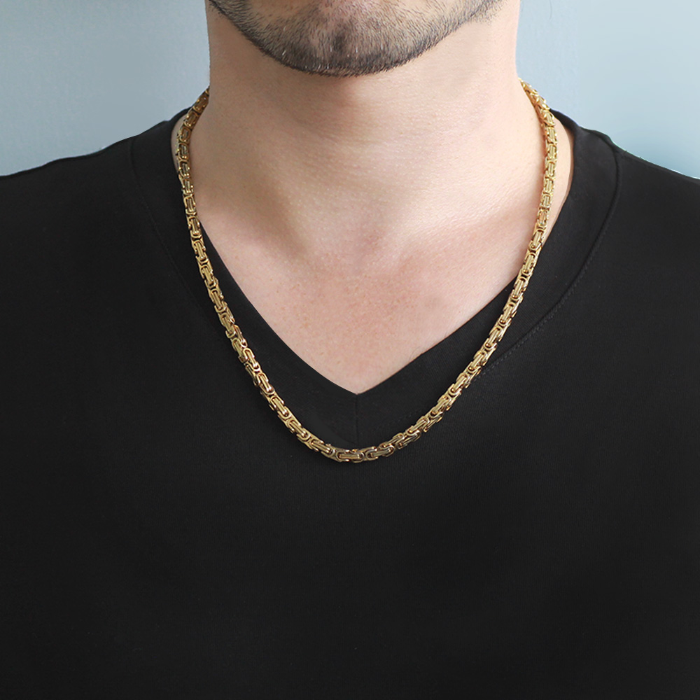 Altın Renk 917L Çelik Erkek Kral Zincir Kolye - 6