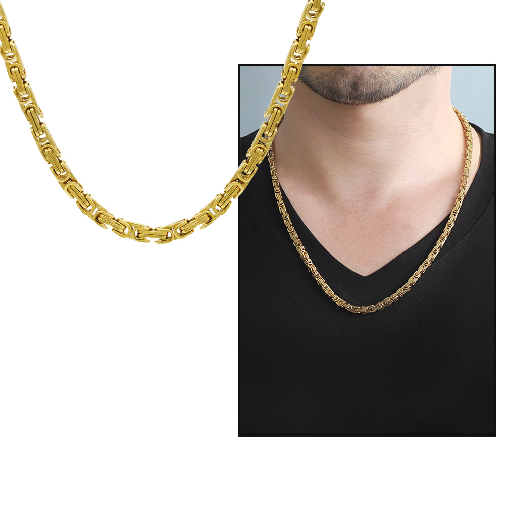 Altın Renk 917L Çelik Erkek Kral Zincir Kolye - 3