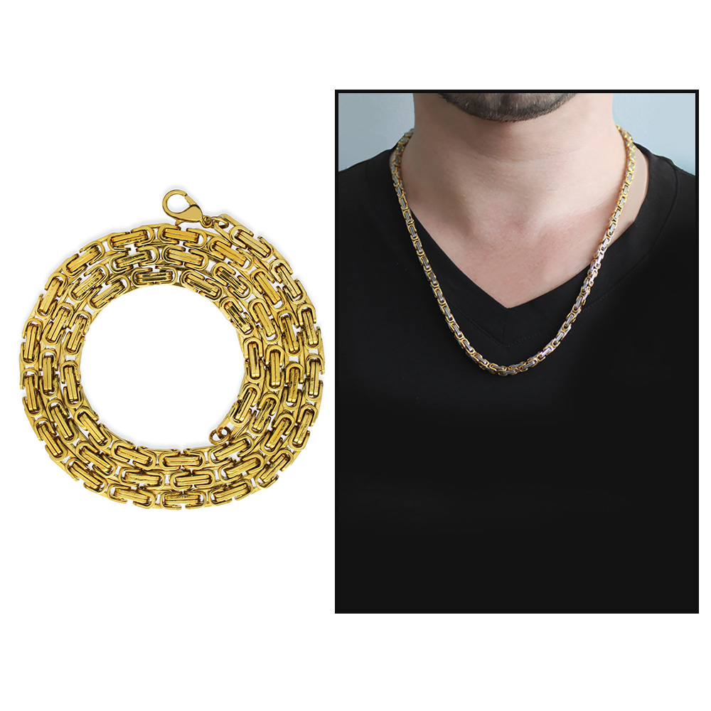 Altın Renk 917L Çelik Erkek Kral Zincir Kolye - 1