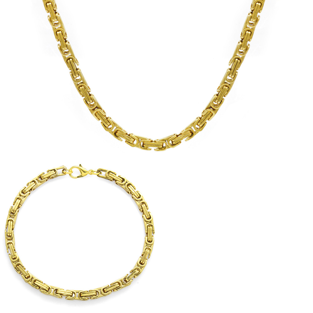 Altın Renk 917L Paslanmaz Çelik Erkek Kral Zincir ve Bileklik Kombini - 2