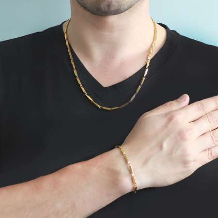 Altın Renk 917L Paslanmaz Çelik Singapur Zincir ve Bileklik Kombini - Tesbihane