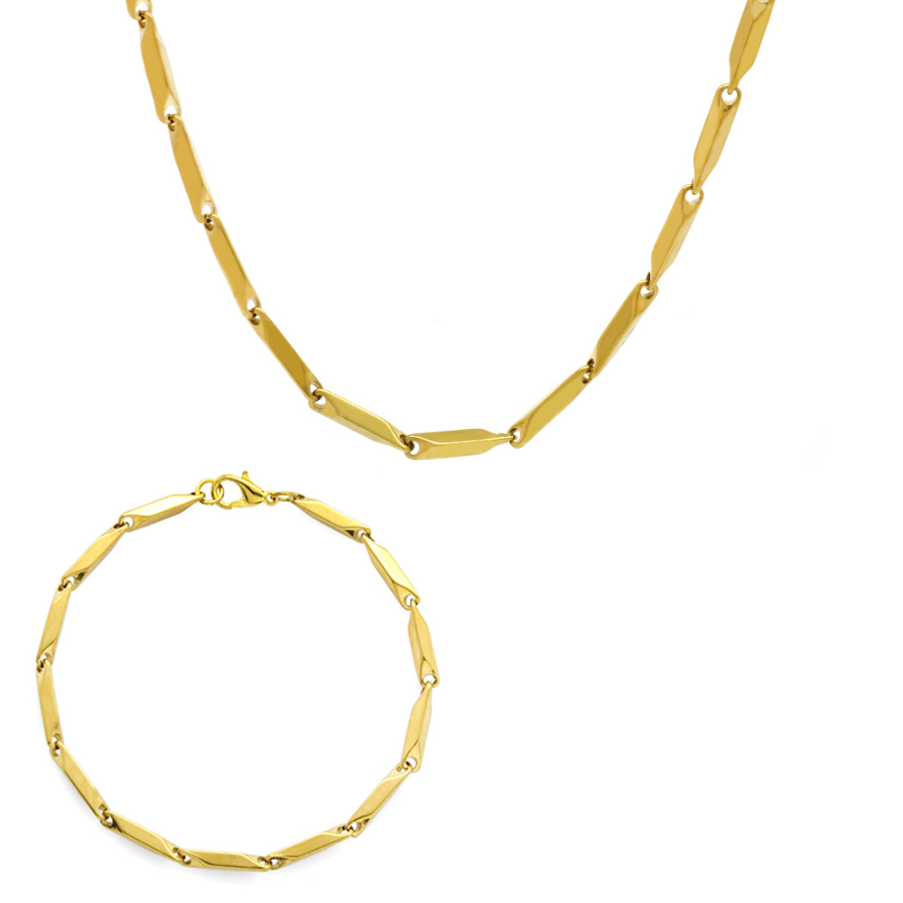 Altın Renk 917L Paslanmaz Çelik Singapur Zincir ve Bileklik Kombini - 2