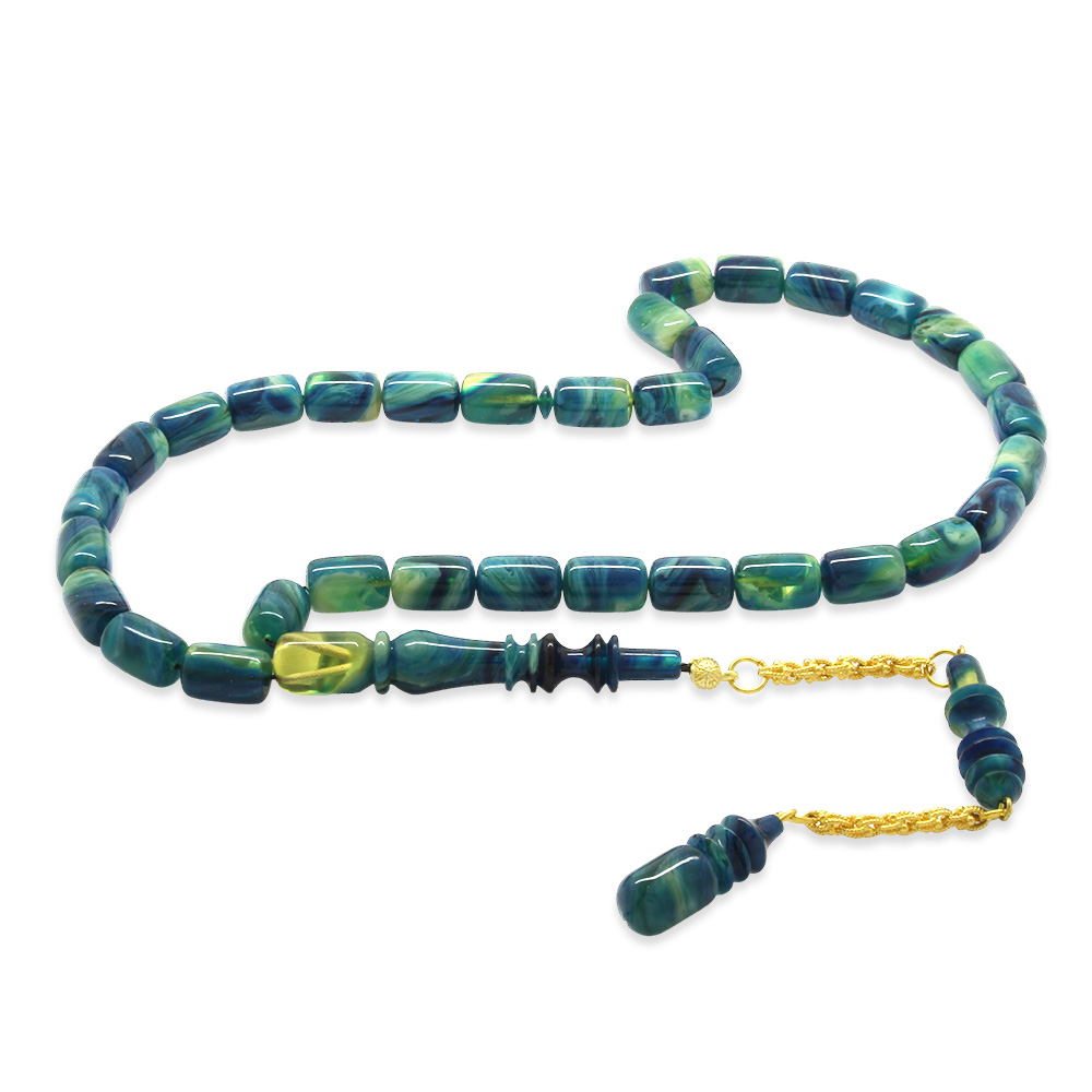 Altın Renk 925 Ayar Gümüş Püskül İmamesı Usta İşçilikli Kapsül Kesim Sarı Mavi Yeşil Katalin Tesbih - 1