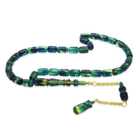 Altın Rengi 925 Ayar Gümüş Püskül İmamesı Usta İşçilikli Kapsül Kesim Sarı Mavi Yeşil Katalin Tesbih - Tesbihane