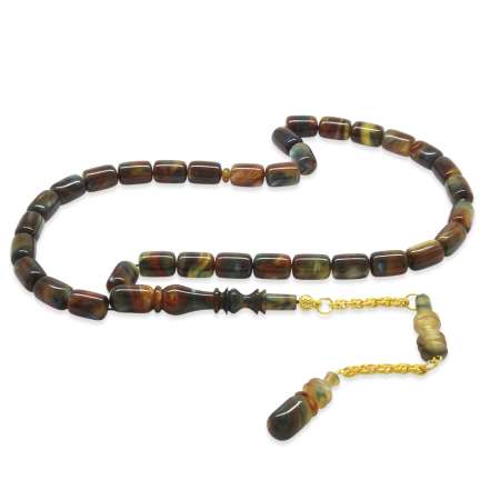 Altın Renk 925 Ayar Gümüş Püskül İmamesı Usta İşçilikli Kapsül Kesim Sedefli Bonibon Katalin Tesbih - Tesbihane