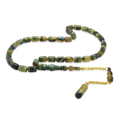 Altın Renk 925 Ayar Gümüş Püsküllü İmamesı Usta İşçilikli Kapsül Kesim Şeffaf Bonibon Katalin Tesbih - Tesbihane