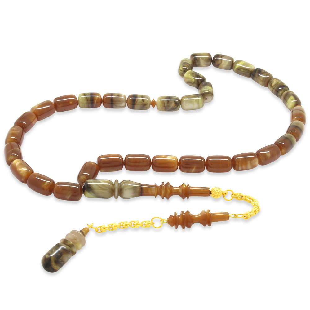 Altın Renk 925 Ayar Gümüş Püsküllü İmame Usta İşçilikli Kapsül Kesim Süzme Çok Renkli Katalin Tesbih - 1