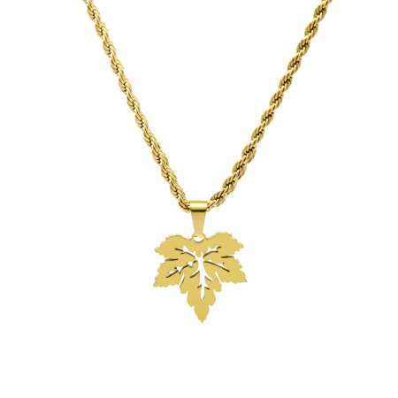 Altın Renk Burma Zincirli Çınar Yaprağı Tasarım Çelik Kadın Kolye - Tesbihane