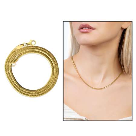 Altın Renk Geniş Çelik Kadın Snake Zincir Kolye - Tesbihane