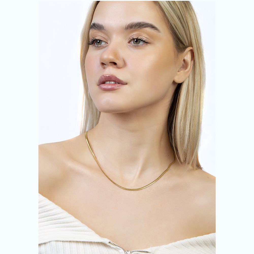 Kadın Çelik Zincir - Snake Model - Altın Renk - 55 cm Uzunluk - 5,0 mm Genişlik - 5