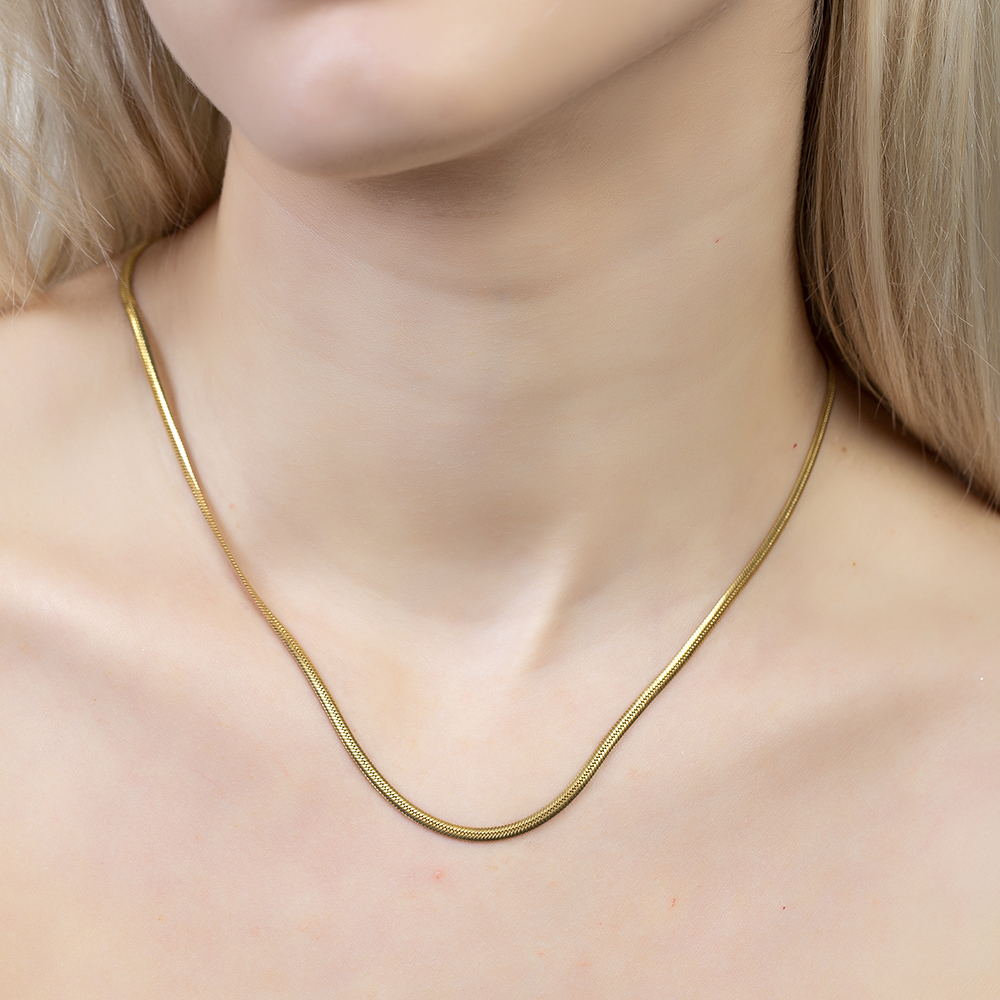 Kadın Çelik Zincir - Snake Model - Altın Renk - 55 cm Uzunluk - 5,0 mm Genişlik - 6