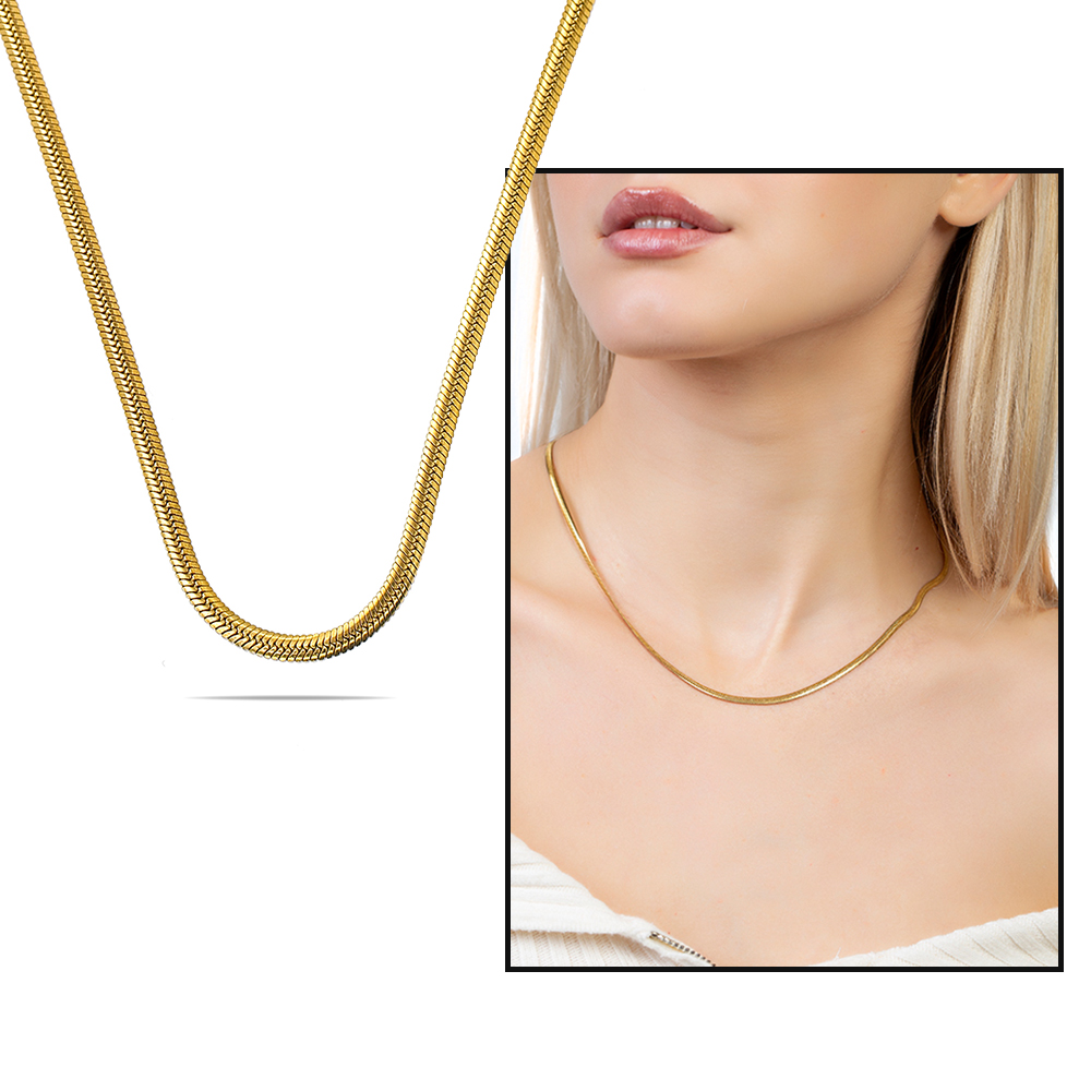 Kadın Çelik Zincir - Snake Model - Altın Renk - 55 cm Uzunluk - 5,0 mm Genişlik - 2