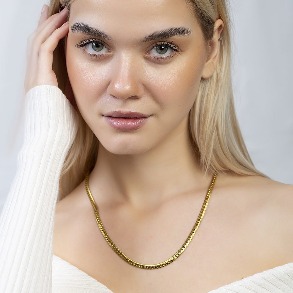 Kadın Çelik Zincir - Snake Model - Altın Renk - 45 cm Uzunluk - 2,7 mm Genişlik - 5