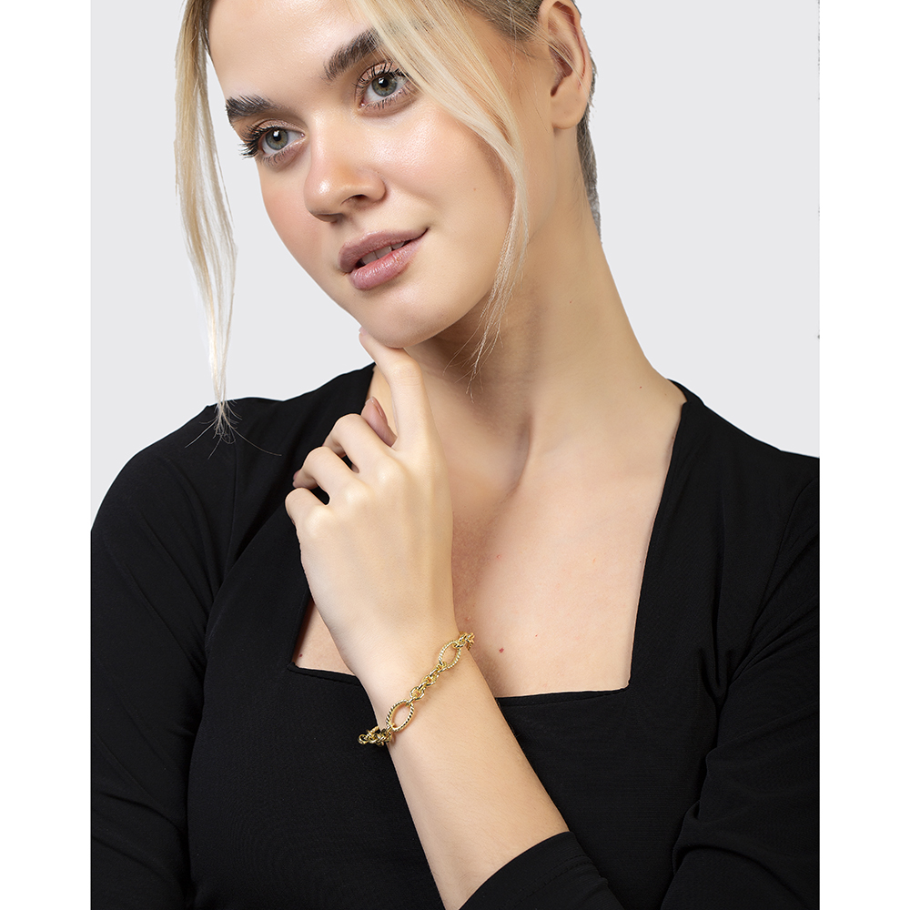 Altın Renk Halka Geçişli Halloy Model 925 Ayar Gümüş Kadın Bileklik - 3