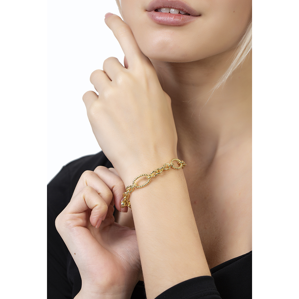 Altın Renk Halka Geçişli Halloy Model 925 Ayar Gümüş Kadın Bileklik - 4