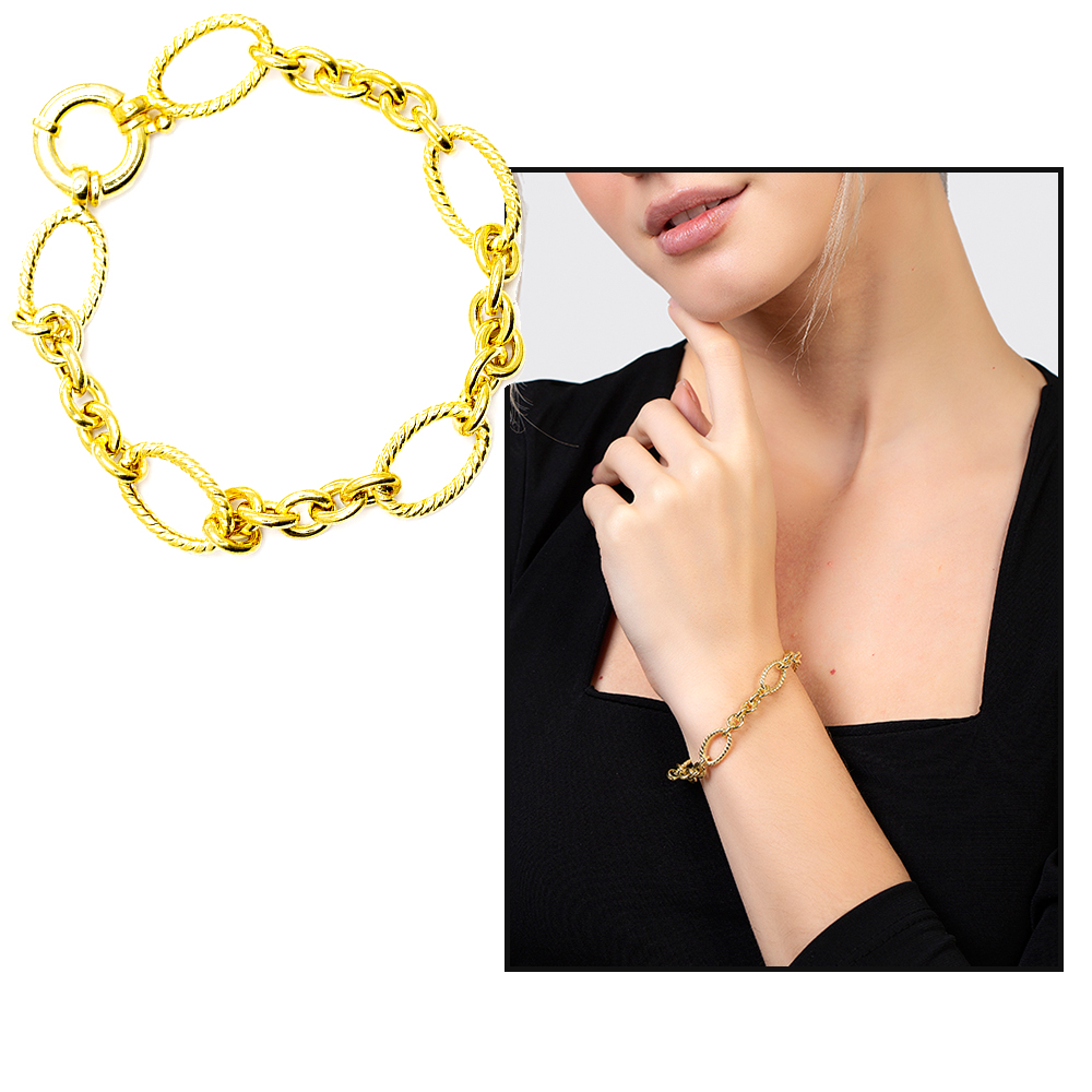 Altın Renk Halka Geçişli Halloy Model 925 Ayar Gümüş Kadın Bileklik - 1