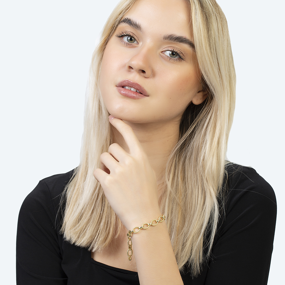 Altın Renk Halloy Model 925 Ayar Gümüş Kadın Bileklik - 3