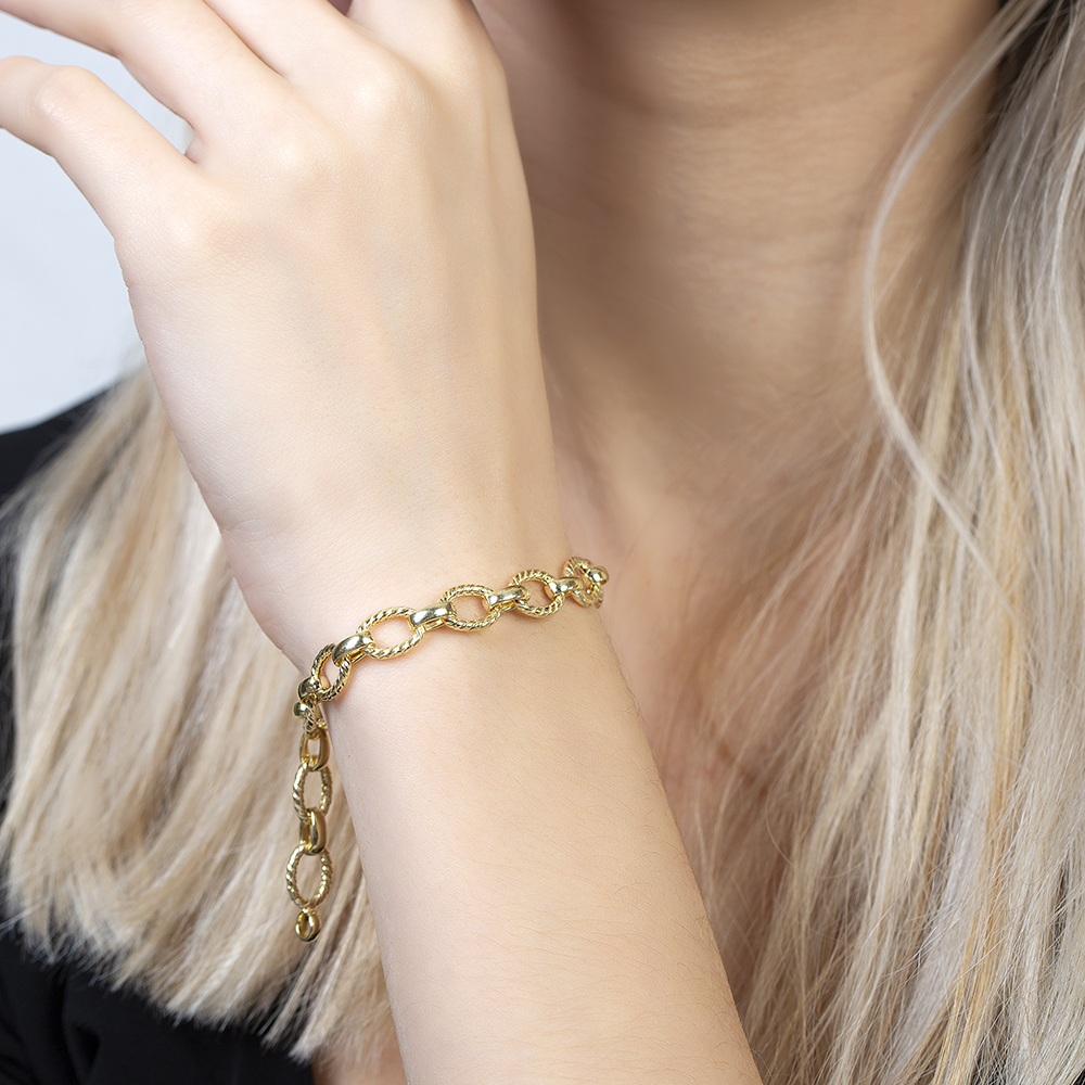 Altın Renk Halloy Model 925 Ayar Gümüş Kadın Bileklik - 4