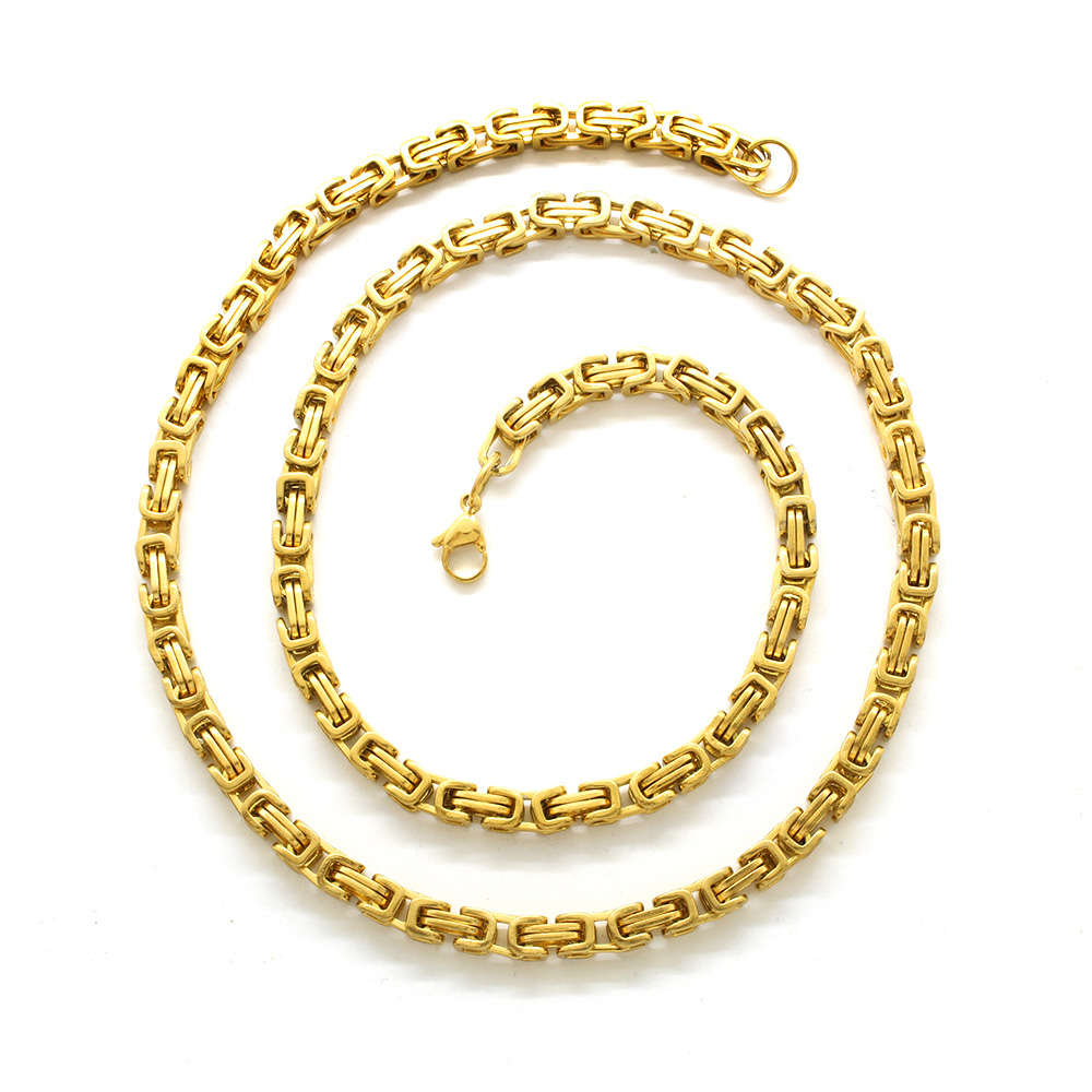 Gold Renk Kalın Model 60 cm 317L Çelik Kral Zincir Kolye - 3