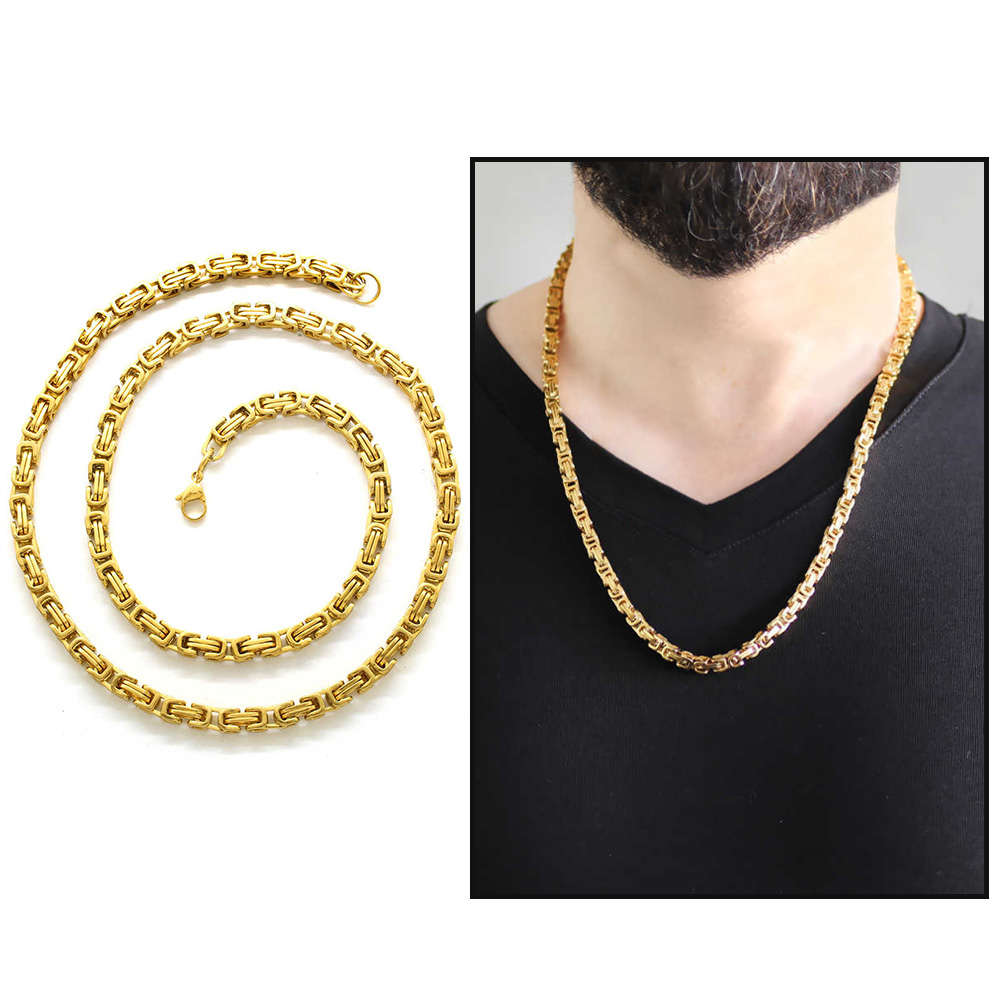 Gold Renk Kalın Model 60 cm 317L Çelik Kral Zincir Kolye - 1