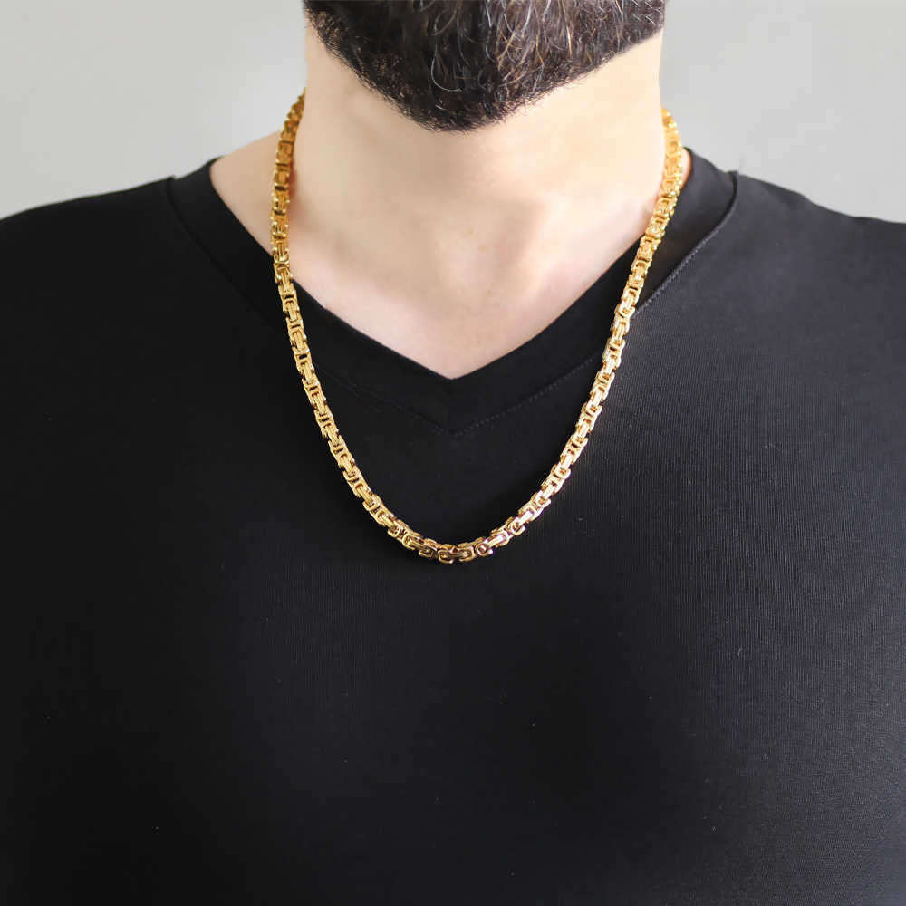 Gold Renk Kalın Model 60 cm 317L Çelik Kral Zincir Kolye - 2