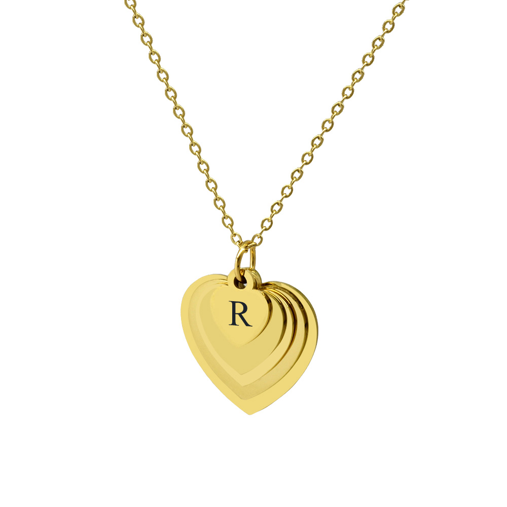 Altın Renk Kalp Tasarım Aile Temalı Kişiye Özel Çelik Kadın Kolye - En Fazla 5 İsim - 1