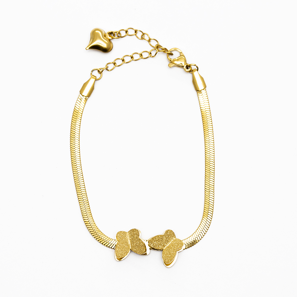 Altın Renk Kararmaz Metal Snake Zincirli Kelebek Detaylı Kadın Bileklik - 2