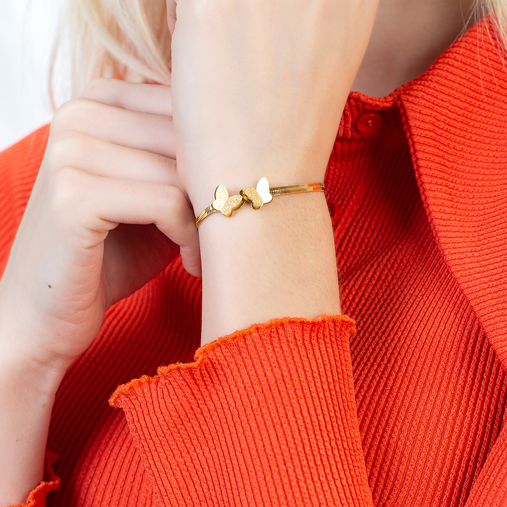 Altın Renk Kararmaz Metal Snake Zincirli Kelebek Detaylı Kadın Bileklik - 4