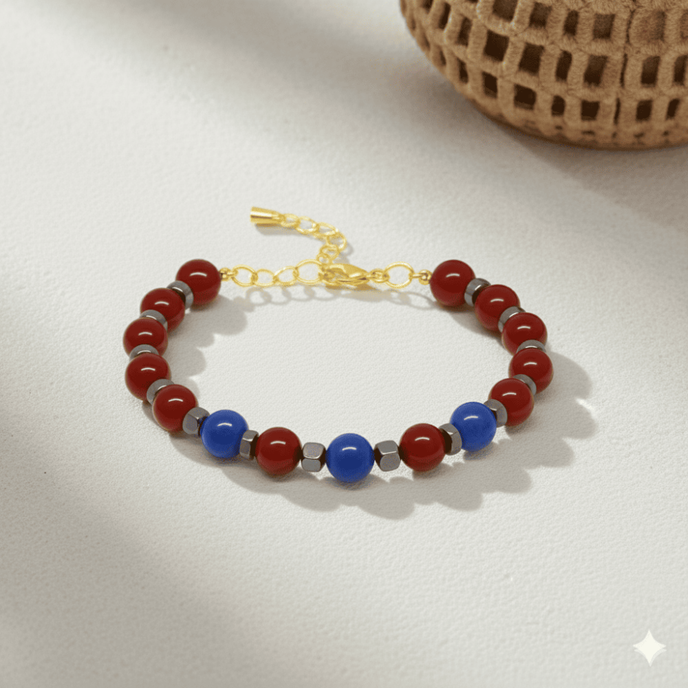 Gold Renk Kararmaz Metal Zincir Küre Kesim Bordo Mavi Jade Hematit Doğaltaş Kadın Taraftar Bileklik - 3