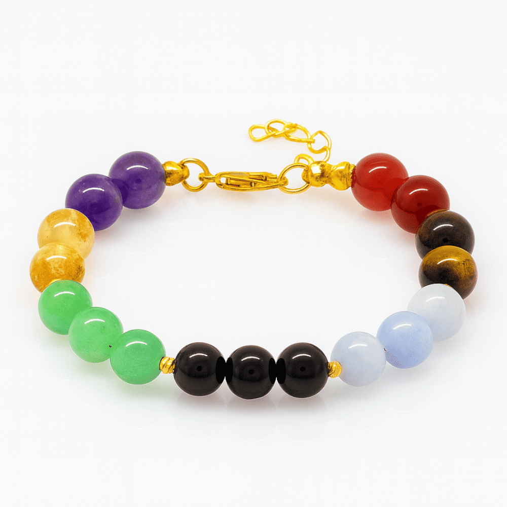 Gold Renk Kararmaz Metal Zincirli Küre Kesim Çoklu Doğaltaş Kombinli Kadın Başarı Bilekliği - 2