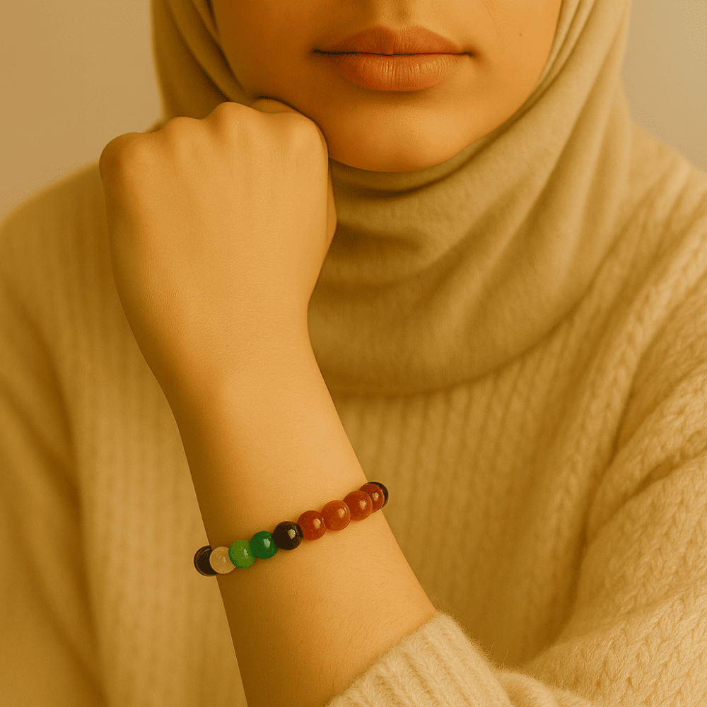 Gold Renk Kararmaz Metal Zincirli Küre Kesim Çoklu Doğaltaş Kombinli Kadın Başarı Bilekliği - 3