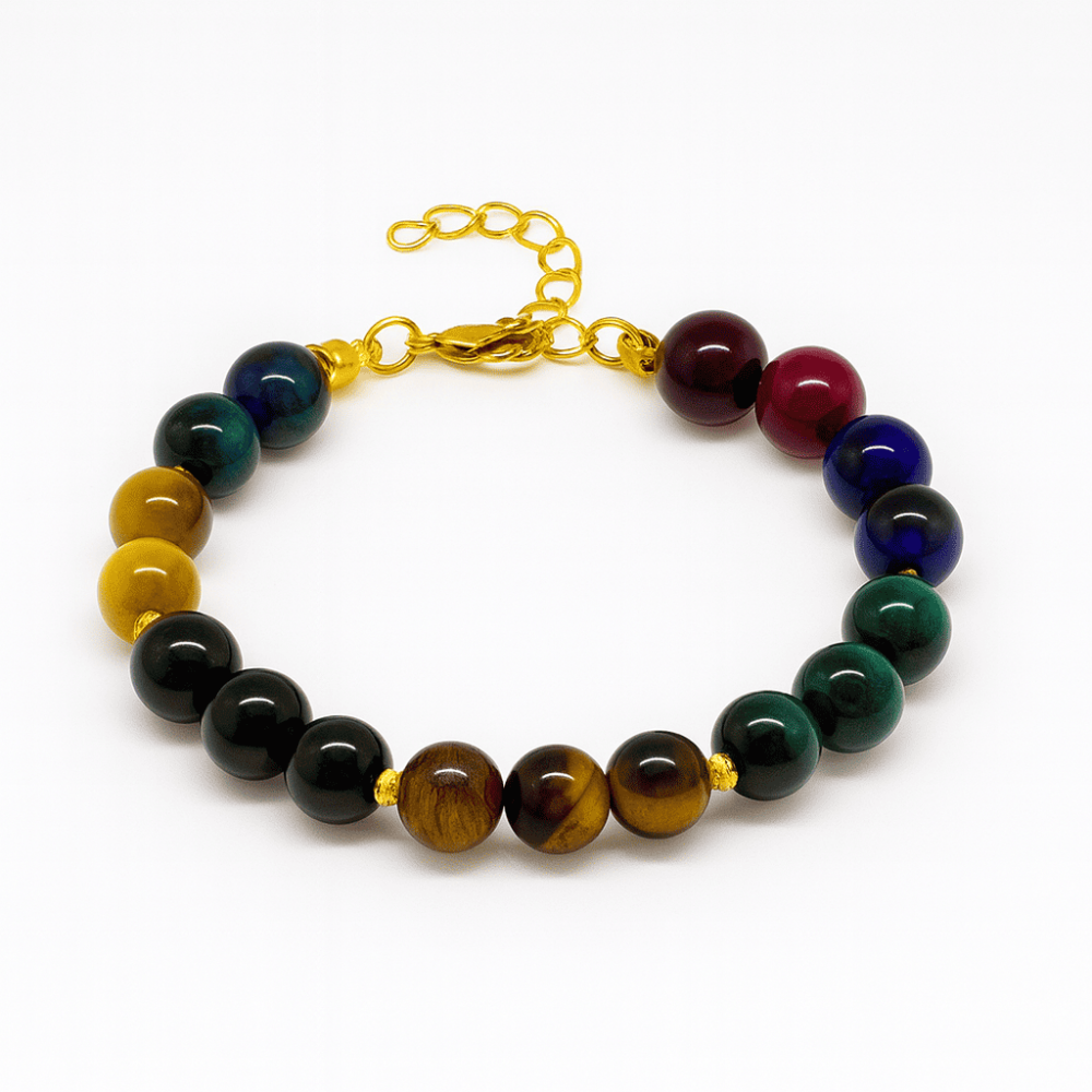 Gold Renk Metal Zincir Küre Kesim Çoklu Kaplan Gözü Doğaltaş Kombinli Kadın Enerji Bilekliği - 2