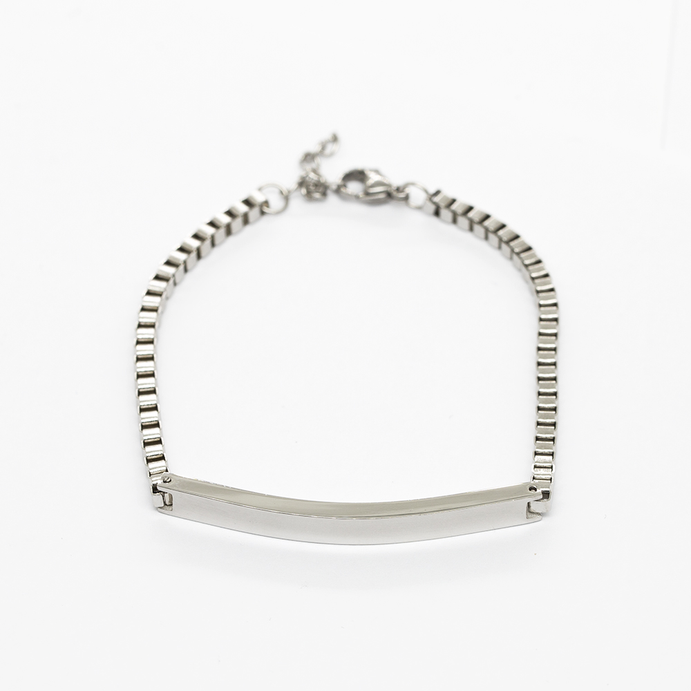 Gümüş Renk Kişiye Özel İsim Yazılı Çelik Kadın Box Zincir Bileklik - 6