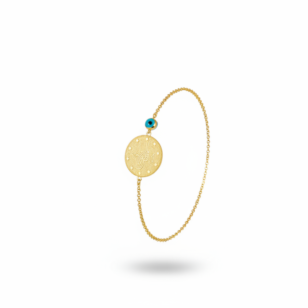 Altın Renk Mecidiye Tasarım Nazar Boncuğu Detaylı 925 Ayar Gümüş Kadın Bileklik - 4