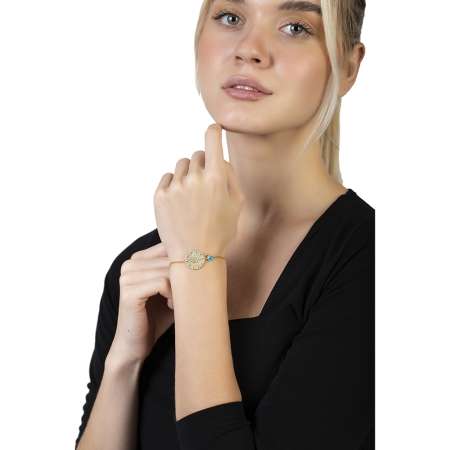 Altın Renk Mecidiye Tasarım Nazar Boncuğu Detaylı 925 Ayar Gümüş Kadın Bileklik - Tesbihane