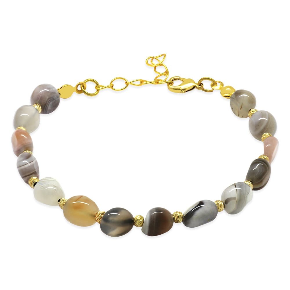 Altın Rengi Metal Zincirli Dorika Top Süslemeli Amorf Madagaskar Akik Doğaltaş Kadın Bileklik - 4